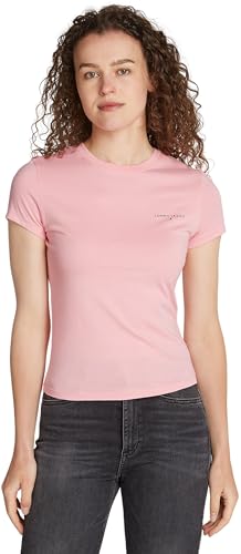 Tommy Jeans Damen T-Shirt Kurzarm Slim Fit Linear Rundhalsausschnitt, Rosa (Ballet Pink), L von Tommy Jeans