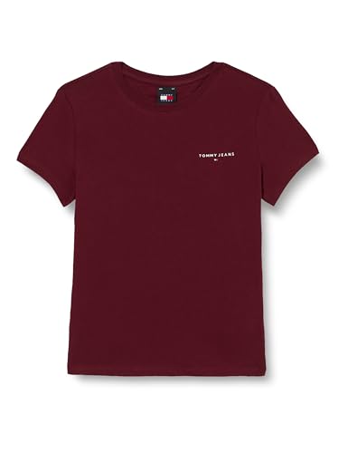 Tommy Jeans Damen T-Shirt Kurzarm Slim Fit Linear Rundhalsausschnitt, Rot (Deep Rouge), S von Tommy Jeans