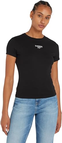 Tommy Jeans Damen T-Shirt Kurzarm Slim Logo Rundhalsausschnitt, Schwarz (Black), 4XL von Tommy Jeans