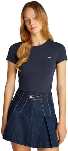 Tommy Jeans Damen T-Shirt Kurzarm Slim Rundhalsausschnitt, Blau (Dark Night Navy), L von Tommy Jeans