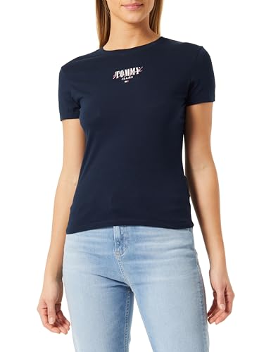 Tommy Jeans Damen T-Shirt Kurzarm Slim Rundhalsausschnitt, Blau (Dark Night Navy), S von Tommy Jeans