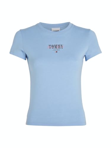 Tommy Jeans Damen T-Shirt Kurzarm Slim Rundhalsausschnitt, Blau (Moderate Blue), XL von Tommy Hilfiger