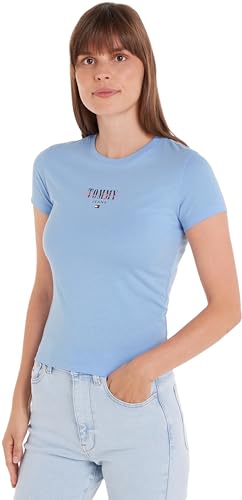 Tommy Jeans Damen T-Shirt Kurzarm Slim Rundhalsausschnitt, Blau (Moderate Blue), XXL von Tommy Jeans