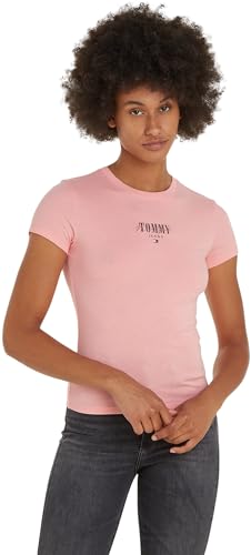 Tommy Jeans Damen T-Shirt Kurzarm Slim Rundhalsausschnitt, Rosa (Tickled Pink), L von Tommy Jeans