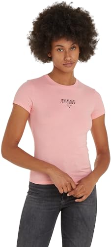 Tommy Jeans Damen T-Shirt Kurzarm Slim Rundhalsausschnitt, Rosa (Tickled Pink), S von Tommy Jeans