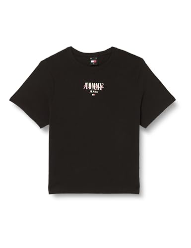 Tommy Jeans Damen T-Shirt Kurzarm Slim Rundhalsausschnitt, Schwarz (Black), L von Tommy Jeans