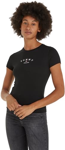 Tommy Jeans Damen T-Shirt Kurzarm Slim Rundhalsausschnitt, Schwarz (Black), XL von Tommy Jeans