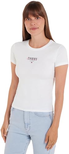 Tommy Jeans Damen T-Shirt Kurzarm Slim Rundhalsausschnitt, Weiß (White), XL von Tommy Jeans