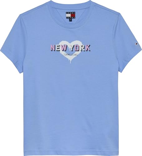 Tommy Jeans Damen T-Shirt Kurzarm TJ X NYC mit Rundhalsausschnitt, Mehrfarbig (Sugarplum Blue), XS von Tommy Jeans