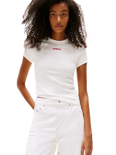 Tommy Jeans Damen-T-Shirt mit aufgedrucktem Logo-Detail, Ecru, Groß Tommy Jeans Damen-T-Shirt mit aufgedrucktem Logo-Detail, Ecru, Groß von Tommy Jeans