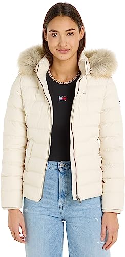 Tommy Jeans Damen Daunenjacke Basic Winter, Elfenbein (Newsprint), XS von Tommy Hilfiger