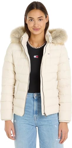 Tommy Jeans Damen Daunenjacke Basic Winter, Elfenbein (Newsprint), XXS von Tommy Jeans