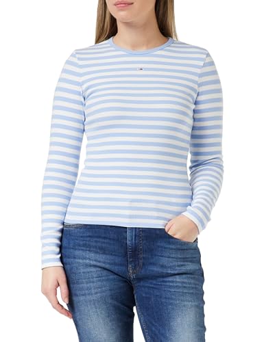 Tommy Jeans Damen Langarmshirt Rib Stripe Top Basic, Mehrfarbig (Moderate Blue / Multi), L von Tommy Jeans