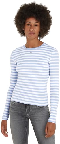 Tommy Jeans Damen Langarmshirt Rib Stripe Top Basic, Mehrfarbig (Moderate Blue / Multi), XL von Tommy Jeans