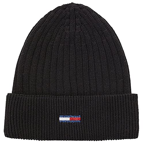 Tommy Jeans Damen TJW Flag Beanie AW0AW12628 Gestrickte Mütze, Schwarz, OS von Tommy Jeans