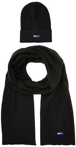 Tommy Jeans Damen TJW Flag Beanie and Scarf AW0AW15482 Geschenkpackungen, Schwarz, OS von Tommy Jeans