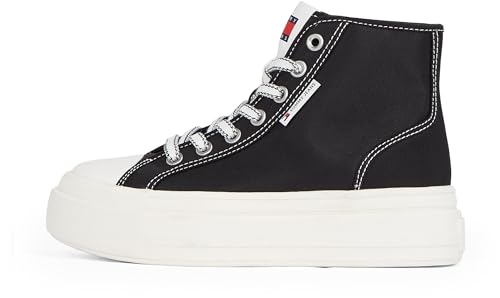 Tommy Jeans Damen Flatform Sneaker Foxing High Top, Schwarz (Black), 42 von Tommy Jeans