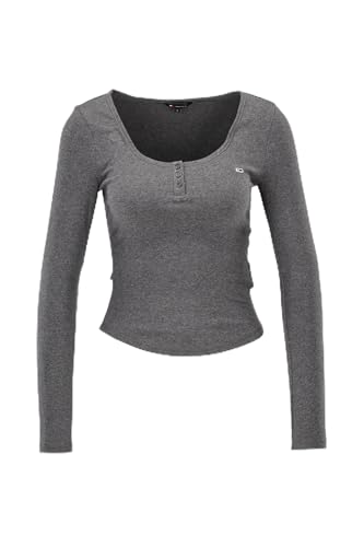 Tommy Jeans Damen TJW MELANGE HENLEY LS EXT DW0DW18805, Grey (New Charcoal Melange), M von Tommy Jeans