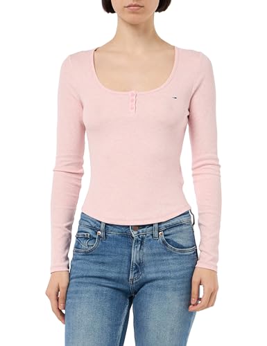 Tommy Jeans Damen TJW MELANGE HENLEY LS EXT DW0DW18805, Pink (Ballet Pink Melange), L von Tommy Jeans