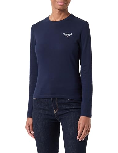 Tommy Jeans Damen TJW SLIM ESSENTIAL LOGO 2 LS EXT DW0DW18793, Blue (Dark Night Navy), L von Tommy Jeans