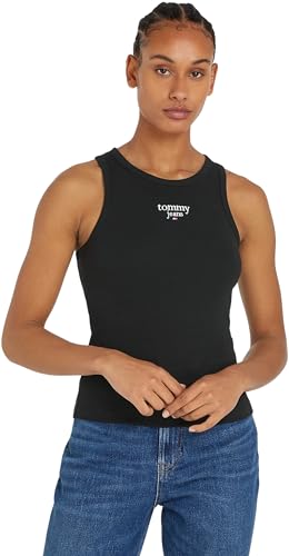 Tommy Jeans Damen Tank Top Slim Logo Rundhalsausschnitt, Schwarz (Black), 3XL von Tommy Jeans