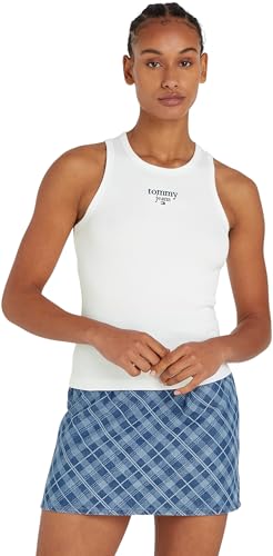 Tommy Jeans Damen Tank Top Slim Logo Rundhalsausschnitt, Weiß (White), 6XL von Tommy Jeans