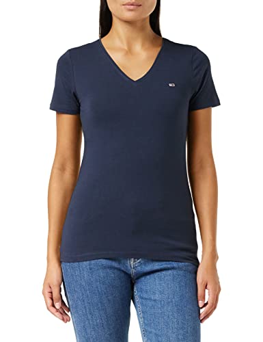 Tommy Jeans Damen T-Shirt Kurzarm TJW Skinny V-Ausschnitt, Blau (Twilight Navy), S von Tommy Hilfiger