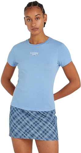 Tommy Jeans Damen T-Shirt Kurzarm Slim Logo Rundhalsausschnitt, Blau (Westside Blue), XL von Tommy Jeans