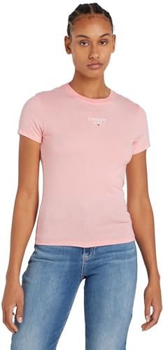 Tommy Jeans Damen T-Shirt Kurzarm Slim Logo Rundhalsausschnitt, Rosa (Ballet Pink), XL von Tommy Jeans