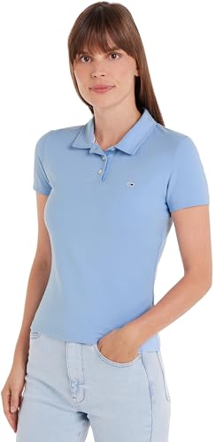 Tommy Jeans Damen Poloshirt Kurzarm Tjw Slim Essential Polo Ss Slim Fit, Blau (Moderate Blue), XL von Tommy Jeans