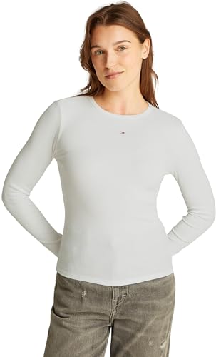 Tommy Jeans Damen Langarmshirt Slim Fit Essential aus Baumwolle, Weiß (Ecru), M von Tommy Jeans