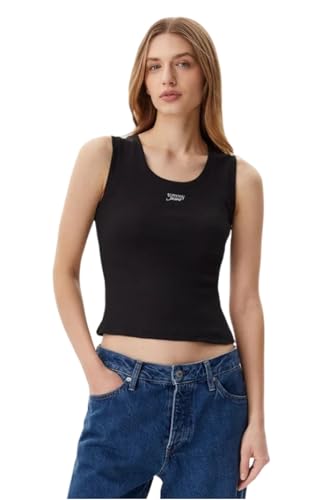 Tommy Jeans Damen Tjw Slim Script Rib Tank Top Dw0Dw21369 Weitere T-Shirts, Black (Black), S von Tommy Jeans