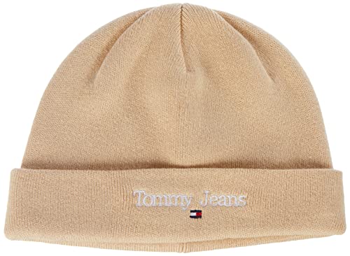 Tommy Jeans Damen TJW Sport Beanie AW0AW12625 Gestrickte Mütze, Beige, OS von Tommy Jeans