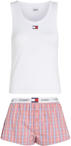 Tommy Jeans Damen Pyjama-Set Tank & Short Pj Set Kurz, Mehrfarbig (White / Tj Pink Plaid), XL von Tommy Jeans