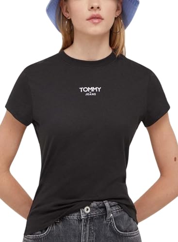 Tommy Jeans Damen T-Shirt Kurzarm Essential Logo Rundhalsausschnitt, Schwarz (Black), M von Tommy Jeans