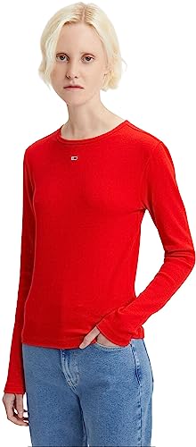 Tommy Jeans Damen Langarmshirt Essential Basic, Rot (Deep Crimson), S von Tommy Jeans