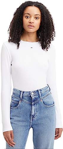 Tommy Jeans Damen Langarmshirt Essential Basic, Weiß (White), XL von Tommy Jeans