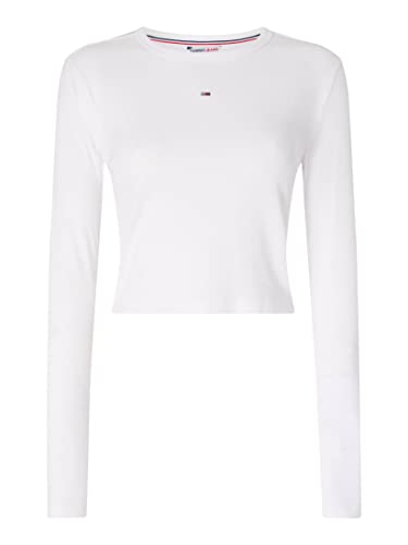 Tommy Jeans Damen Langarmshirt Essential Basic, Weiß (White), XL von Tommy Jeans