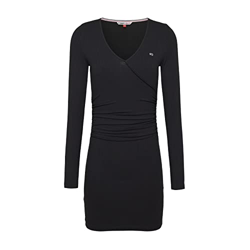 Tommy Jeans Damen TJW BABYRIB WRAP Mini Dress DW0DW14407 Wickelkleider, Schwarz, XXL von Tommy Jeans