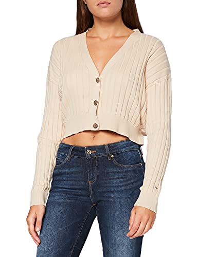 Tommy Jeans Damen Tjw Crop Essential Rippstrickjacke Strickjacke, Smooth Stone, XL von Tommy Jeans