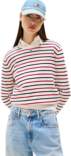 Tommy Jeans Damen Tjw Essential Crew Sweater EXT Dw0Dw20159 Pullover, White (White/Red/Navy Stripe), 6XL Plus von Tommy Jeans