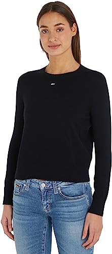 Tommy Jeans Damen Pullover Essential Crew Neck Strickpullover, Schwarz (Black), L von Tommy Jeans