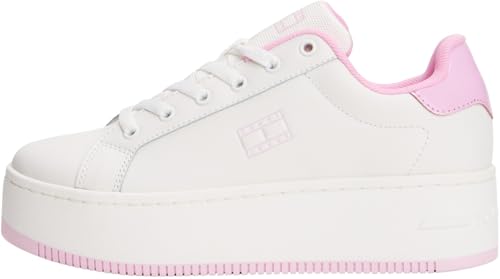 Tommy Jeans Damen Tjw Flatform Patent Sneaker En0En02864 Low Top, White (Ecru/Carnival Pink), 41 EU von Tommy Jeans