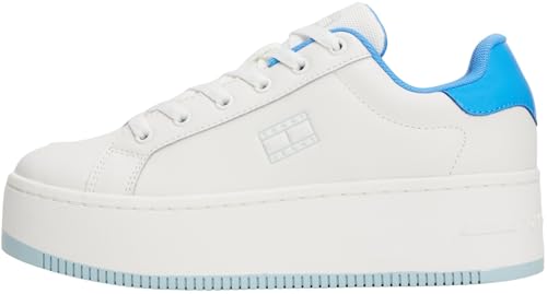 Tommy Jeans Damen Tjw Flatform Patent Sneaker En0En02864 Low Top, White (Ecru/Copenhagen Blue), 42 EU von Tommy Jeans