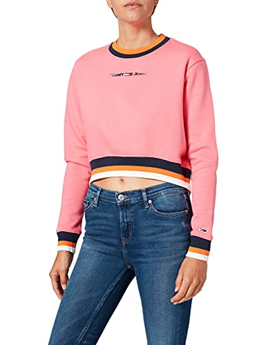 Tommy Jeans Damen Tjw Regular Crop Tipping Crew Sweatshirt, Botanical Pink, L von Tommy Jeans