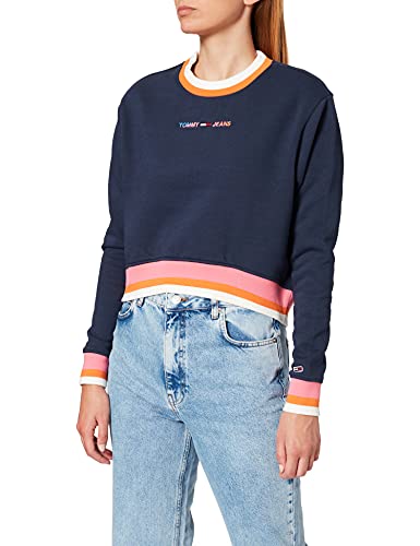 Tommy Jeans Damen Tjw Regular Crop Tipping Crew Sweatshirt, Twilight Navy, M von Tommy Jeans