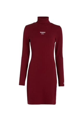 Tommy Jeans Damen TJW Turtleneck ESS Logo Dress DW0DW16481 Bodycon Kleider, Rot, XS von Tommy Jeans