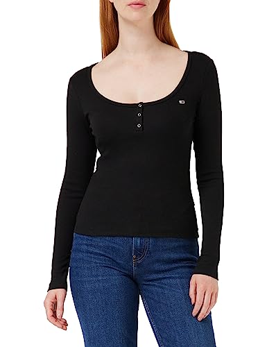 Tommy Jeans Damen Langarmshirt Slim Rib C-Neck Basic, Schwarz (Black), S von Tommy Jeans