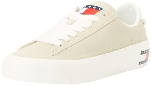 Tommy Jeans Damen Vulcanized Sneaker Flatform Suede Schuhe, Beige (Bleached Stone), 37 EU von Tommy Jeans