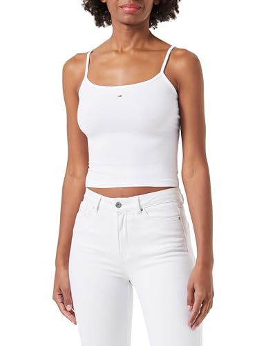 Tommy Jeans Damen Tops Cropped, Weiß (White), M von Tommy Jeans